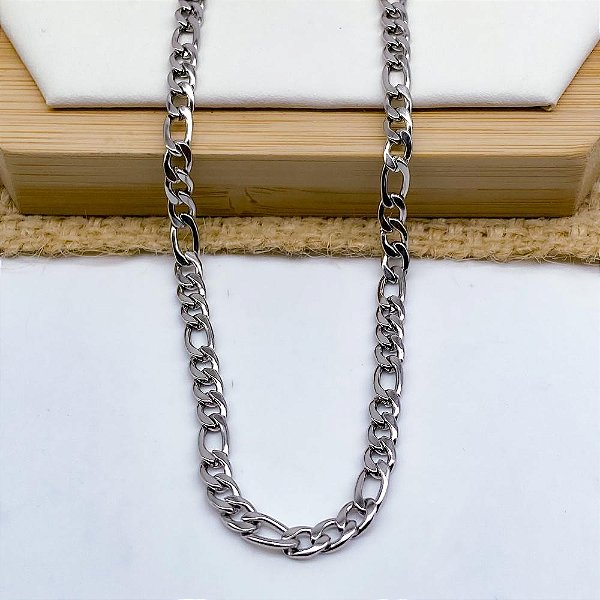CORRENTE AÇO INOX FÍGARO 1.2MM  60CM - PRATEADO