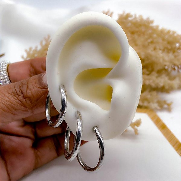 CARTELA BRINCO TRIO ARGOLINHA CLICK AÇO INOX - PRATEADO