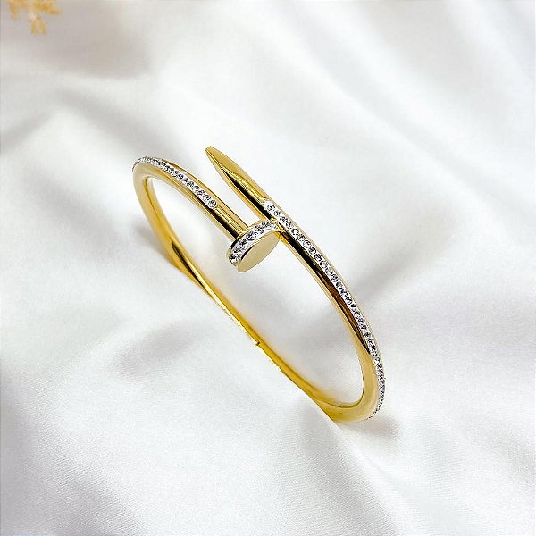 BRACELETE AÇO INOX INSPIRAÇÃO ALTA JOALHERIA - DOURADO