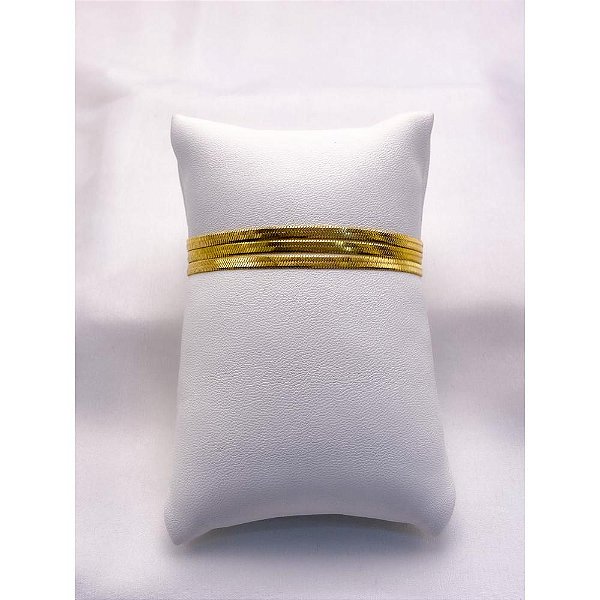 PULSEIRA AÇO INOX TRIPLA MALHA FITA - DOURADA