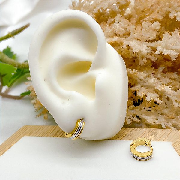 BRINCO AÇO INOX ARGOLINHA CLICK TRABALHADA PP- DUO COLOR