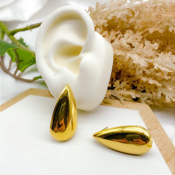 BRINCO AÇO INOX  ESTILO GOTA - DOURADO