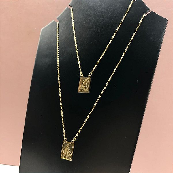 ESCAPULÁRIO DE AÇO INOX 60 CM  DOURADO - NOSSA SENHORA E SÃO JORGE