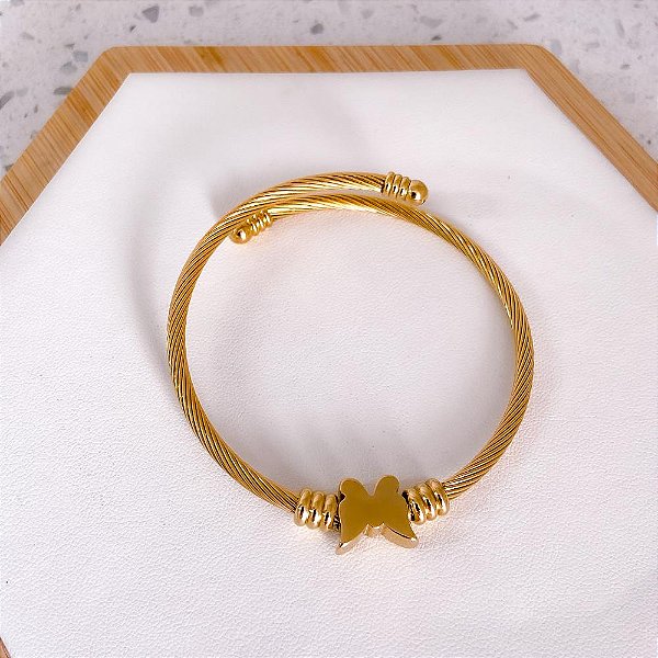 BRACELETE AÇO INOX BORBOLETA - DOURADO