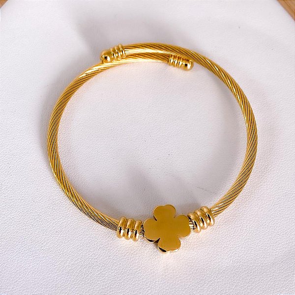 BRACELETE AÇO INOX TREVO - DOURADO