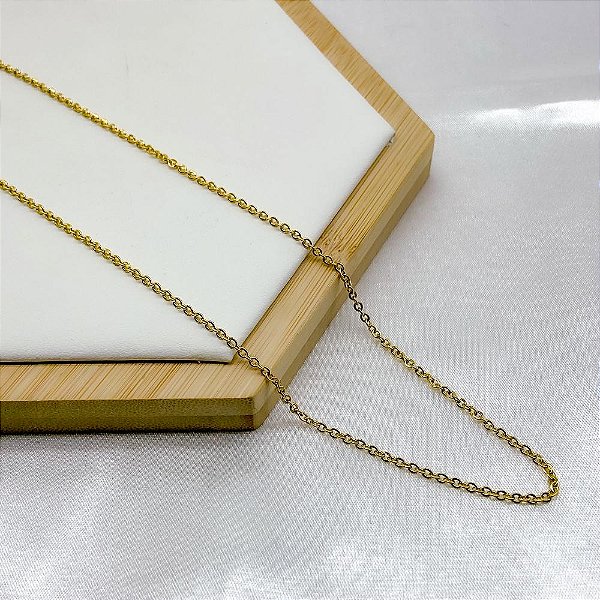 CORRENTE AÇO INOXIDÁVEL PARA PINGENTE ELO CADEADO P 45 CM - DOURADA