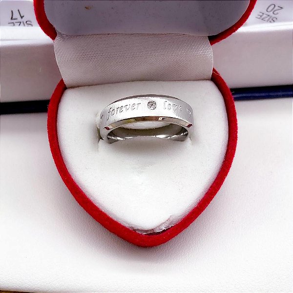ALIANÇA AÇO INOXIDÁVEL DIAMANTADA LOVE FOREVER  - PRATEADA