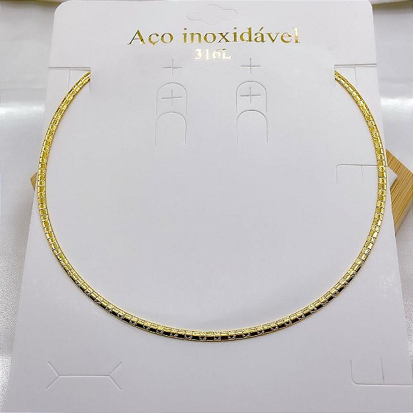 COLAR AÇO INOXIDÁVEL ACHATADO SEMI RÍGIDO 3.0MM 45CM - DOURADO