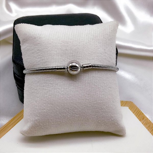 PULSEIRA AÇO INOX ESTILO PANDORA FECHO GLOBO Nº18 - PRATEADA
