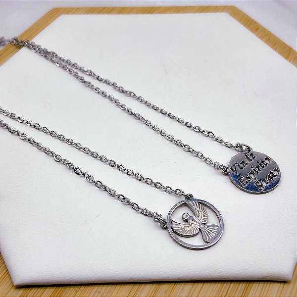 ESCAPULÁRIO AÇO INOX  55CM ESPIRITO SANTO - PRATEADO