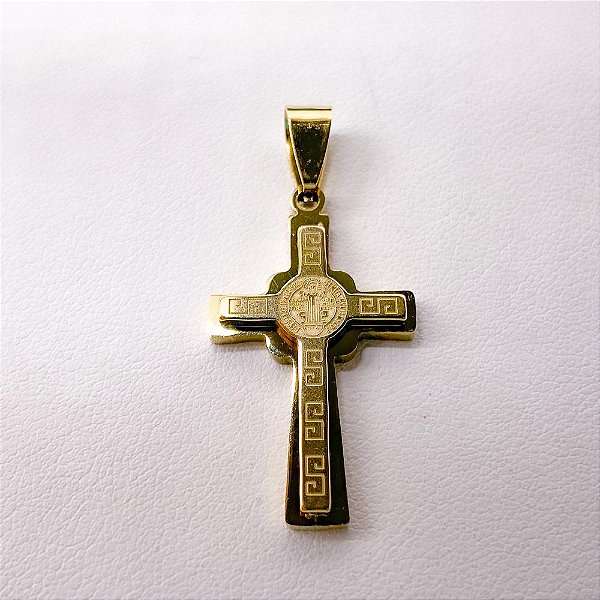 PINGENTE AÇO INOXIDÁVEL CRUZ SÃO BENTO- DOURADO