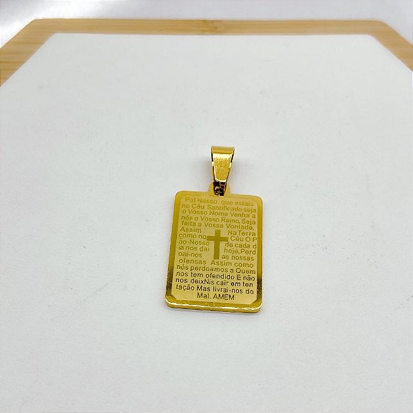 PINGENTE AÇO INOXIDÁVEL ORAÇÃO PAI NOSSO - DOURADO