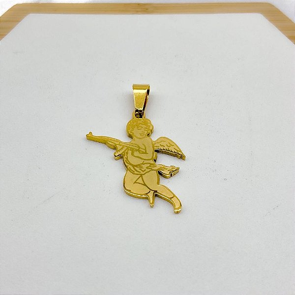PINGENTE AÇO INOXIDÁVEL ANJINHO - DOURADO