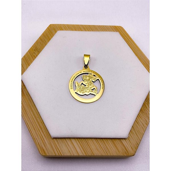 PINGENTE AÇO INOXIDÁVEL SÃO JORGE 2,4CMX2,4CM - DOURADO