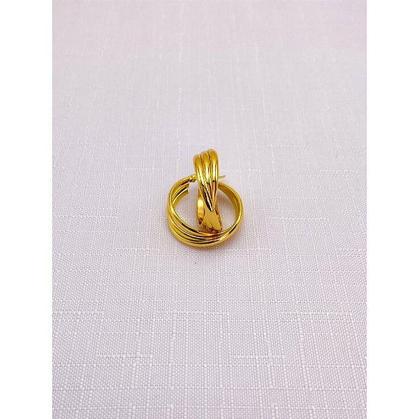 BRINCOS ARGOLA AÇO INOXIDÁVEL 3 FIOS TRANÇADOS - DOURADO