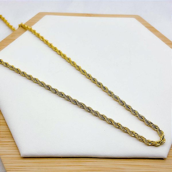 COLAR AÇO INOX 45CM CORDÃO BAIANO 3.0 MM - DOURADO