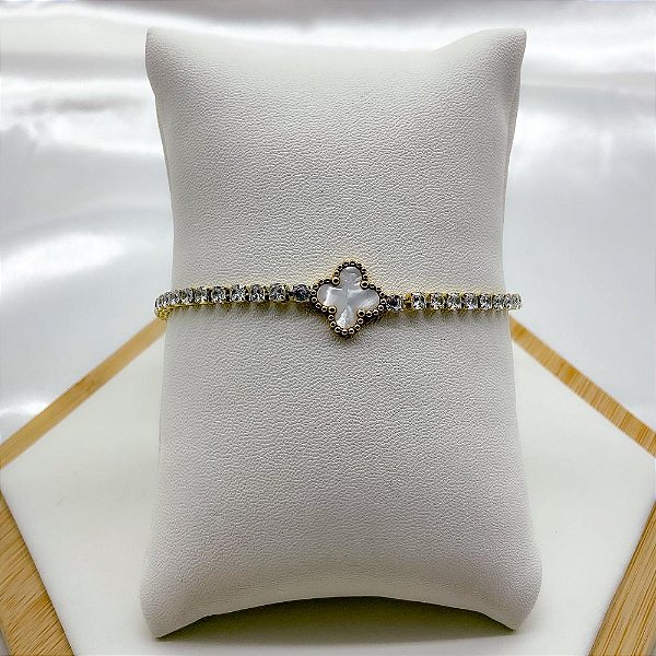 PULSEIRA AÇO INOX RIVIERA TREVO PEROLADO - DOURADA