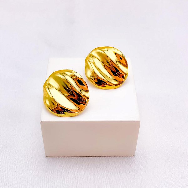 BRINCO AÇO INOXIDÁVEL BOTÃO TRABALHADO - DOURADO
