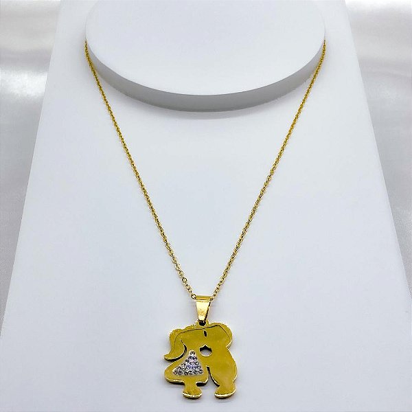 COLAR AÇO INOXIDÁVEL 45CM PINGENTE APAIXONADOS CRAVEJADO STRASS - DOURADO