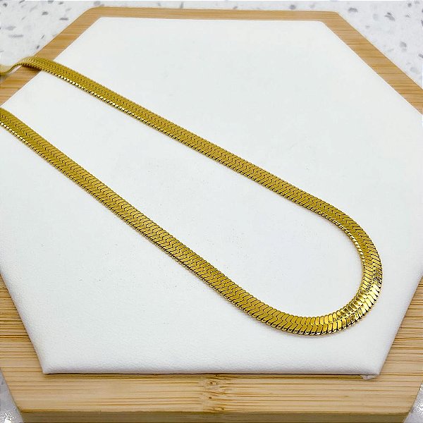 COLAR FITA / MALHA 3MM 45CM AÇO INOXIDÁVEL - DOURADO