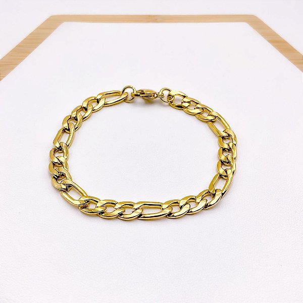 PULSEIRA AÇO INOX FÍGARO 1.6mm  22CM - DOURADA