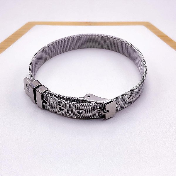 PULSEIRA BRACELETE  AÇO INOX ESTILO RELÓGIO - PRATEADA