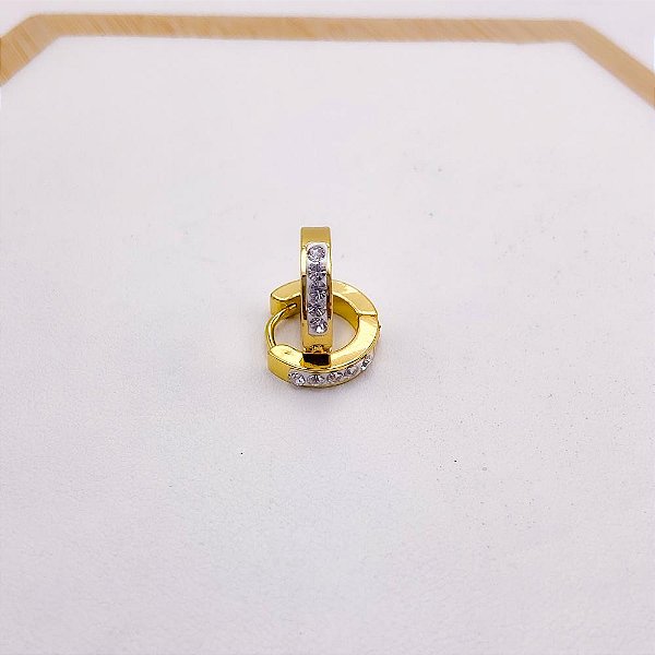 BRINCO  ARGOLINHA CLICK AÇO INOXIDÁVEL 1 FIO STRASS - DOURADO