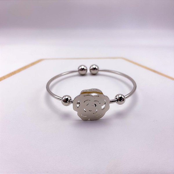 BRACELETE AÇO INOX FLOR - PRATEADO