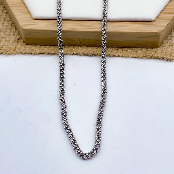 CORRENTE AÇO INOX TRIGO 3.0MM 60 CM - PRATEADO