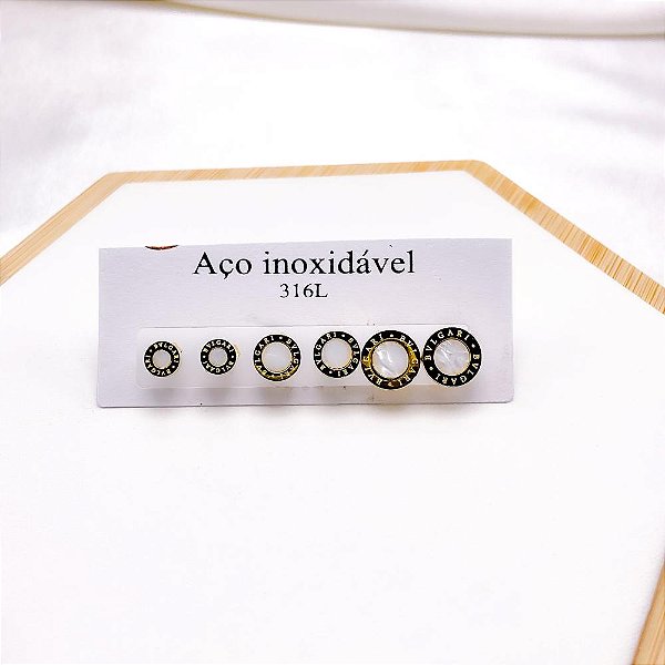 CARTELA TRIO DE BRINCOS AÇO INOXIDÁVEL PEROLADO INSPIRE-SE - DOURADO