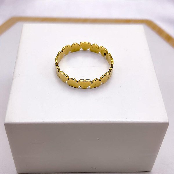 ANEL  AÇO INOXIDÁVEL ESTILO ALIANÇA CORAÇÕES - DOURADO