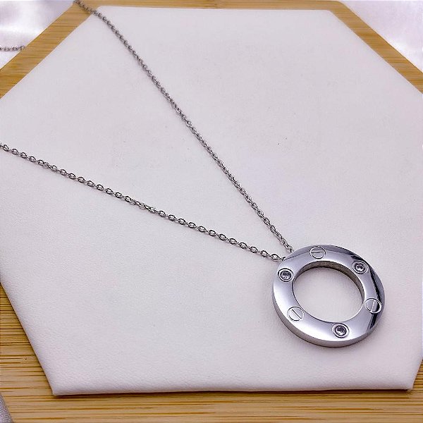 COLAR AÇO INOXIDÁVEL 45CM PINGENTE INSPERE-SE COM PEDRA CRISTAL - PRATEADO
