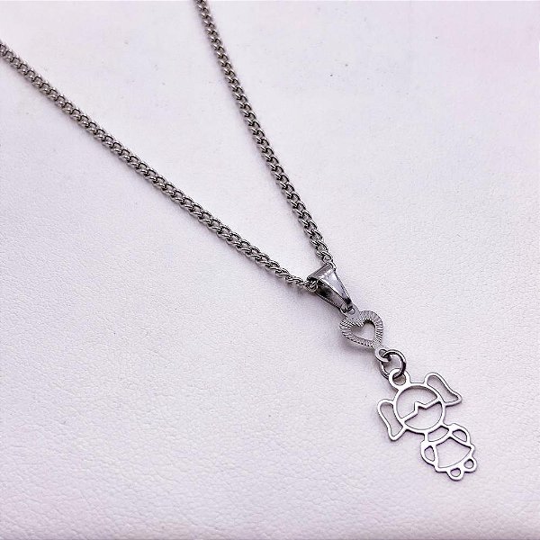 COLAR AÇO INOXIDÁVEL 45CM PINGENTE 1 MENINA - PRATEADO