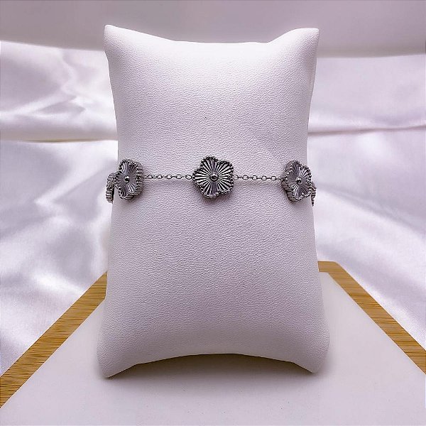 PULSEIRA AÇO INOXIDÁVEL TREVO - PRATEADA