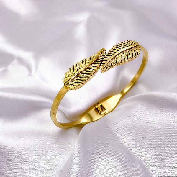 BRACELETE AÇO INOXIDÁVEL FOLHAS - DOURADO