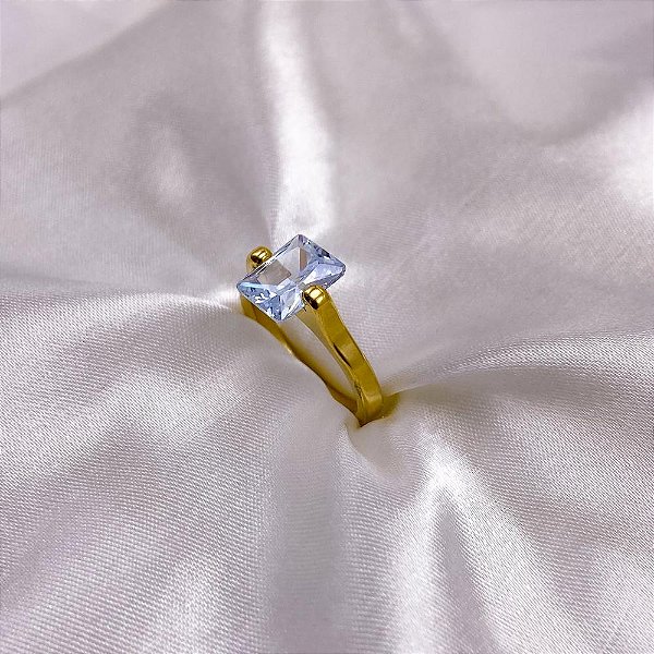 ANEL AÇO INOXIDÁVEL PEDRA CRISTAL  - DOURADO