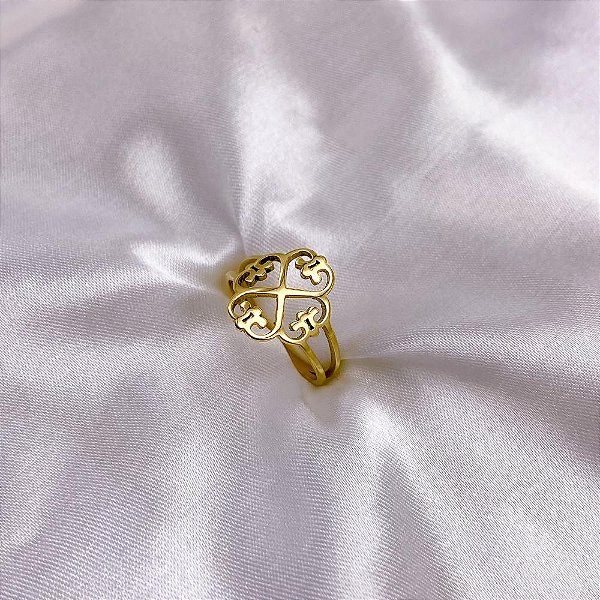ANEL AÇO INOXIDÁVEL CORAÇÕES ARABESCOS - DOURADO