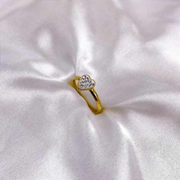 ANEL AÇO INOXIDÁVEL CORAÇÃO STRASS  - DOURADO