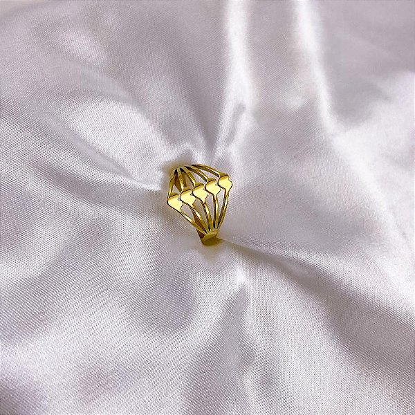 ANEL AÇO INOXIDÁVEL 5 CORAÇÕES  - DOURADO