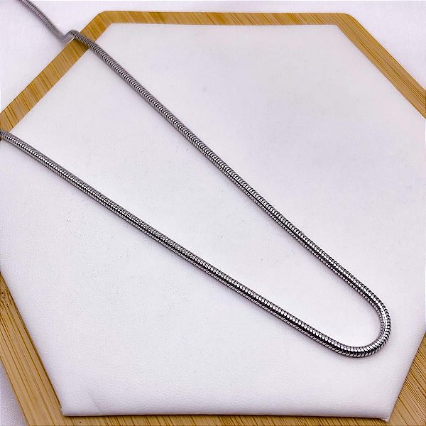 CORRENTE CORDÃO AÇO INOXIDÁVEL 50CM RABO DE RATO 2.4MM - PRATEADA