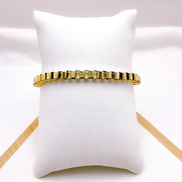 PULSEIRA AÇO INOXIDÁVEL 20CM ELO VENEZIANA 5.0MM - DOURADA