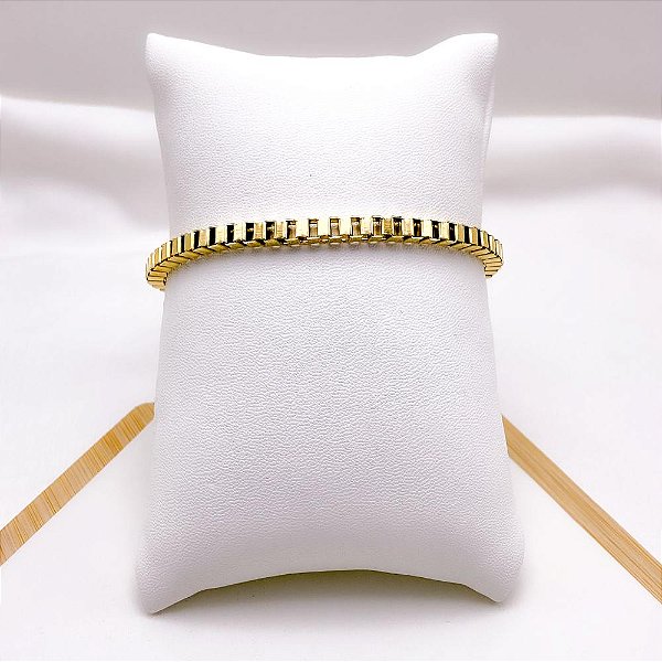 PULSEIRA AÇO INOXIDÁVEL 20CM ELO VENEZIANA 4.0MM - DOURADA
