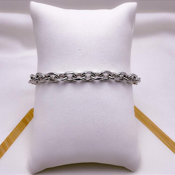 PULSEIRA AÇO INOXIDÁVEL 20CM ELO CADEADO  REDONDO 1.8MM - PRATEADA