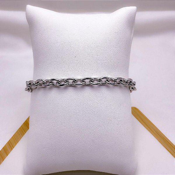 PULSEIRA AÇO INOXIDÁVEL 20CM ELO CADEADO  REDONDO 1.6MM - PRATEADA