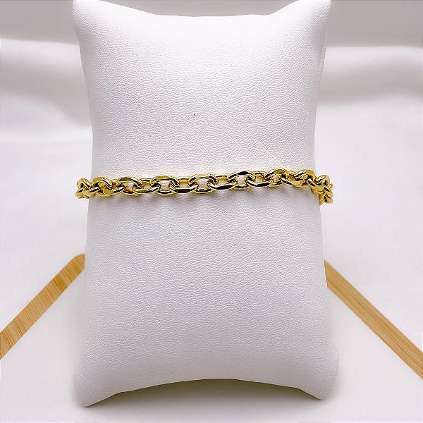 PULSEIRA AÇO INOXIDÁVEL 20CM ELO CADEADO  REDONDO 1.6MM - DOURADA
