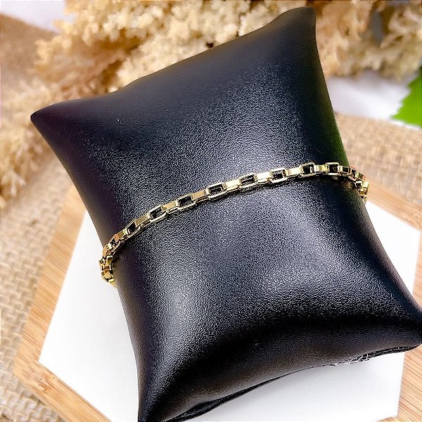 PULSEIRA AÇO INOX TIJOLINHO 3.0MM ELO QUADRADO 22 CM - DOURADA