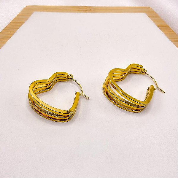 BRINCO AÇO INOXIDÁVEL 3 FIOS  CORAÇÃO - DOURADO