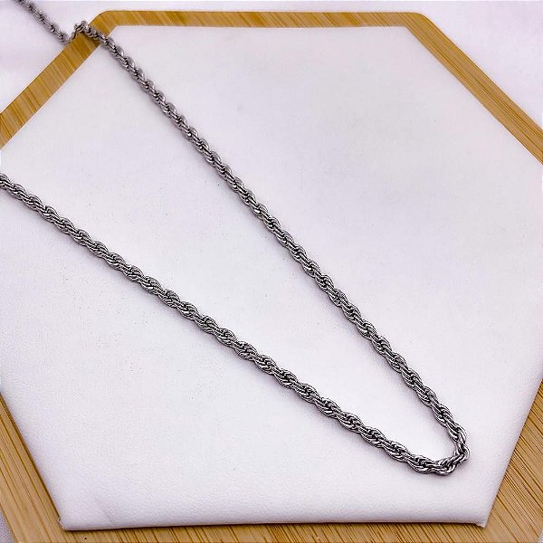 CORRENTE AÇO INOXIDÁVEL 45CM CORDÃO BAIANO 3.0MM - PRATEADA