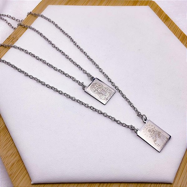 ESCAPULÁRIO AÇO INOXIDÁVEL  50CM NOSSA SENHORA - PRATEADO