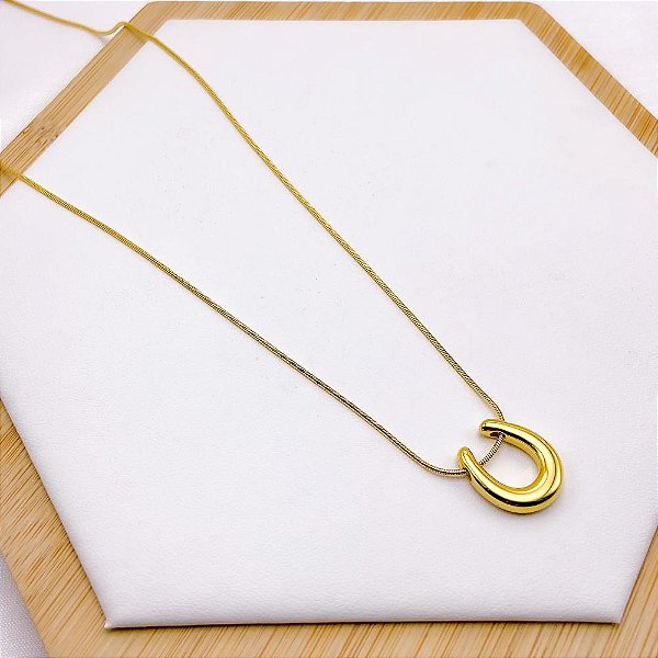 COLAR AÇO INOXIDÁVEL 45CM PINGENTE ORGÂNICO - DOURADO